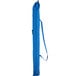 A blue rectangular umbrella with a black handle and strap.