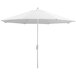 A close up of a white Lancaster Table & Seating aluminum umbrella with a pole.