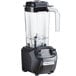 A black Hamilton Beach drink blender with a clear Tritan jar and black and white buttons.