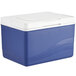 A blue and white Choice cooler with a lid and bail handle.