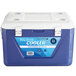 A blue and white Choice cooler with the words "Choice Coolers" on the lid.