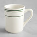 Acopa 8 oz. Ivory (American White) Stoneware Cup with Green Bands - 36/Case