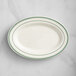 Acopa 11 5/8 inch x 8 inch Ivory (American White) Wide Rim Stoneware Platter with Green Bands - 12/Case