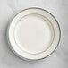 Acopa 10 1/2" Ivory (American White) Stoneware Wide Rim Plate with Green Bands - 12/Case