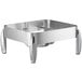 A silver metal Acopa Manchester square chafer stand with legs.