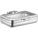 An Acopa stainless steel rectangular chafer with a glass lid and handle.