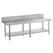 Advance Tabco VKS-3011 Spec Line 30" x 132" 14 Gauge Work Table with Stainless Steel Undershelf and 10" Backsplash Main Thumbnail 1