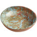 An American Metalcraft melamine serving bowl with a blue and brown speckled surface.