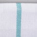 A white dish towel with turquoise and green stripes.