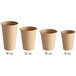 A row of brown Choice 12 oz. Kraft Poly Paper Cold Cups.