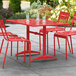 Lancaster Table & Seating 32" x 48" Red Powder-Coated Aluminum Dining Height Outdoor Table with Umbrella Hole Main Thumbnail 1