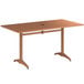 A brown Lancaster Table & Seating rectangular table with metal legs.