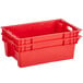 A red plastic Choice agricultural crate with handles.