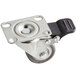 A Fryclone swivel caster with a metal and black plastic wheel and metal plate.