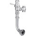 A chrome Sloan water closet flushometer with a silver lever.