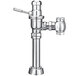 A Sloan chrome metal water closet flushometer with a lever.