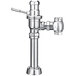 A chrome Sloan DOLPHIN water closet flushometer with a metal pipe and handle.