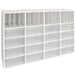 A Whitney Brothers white wall cubby organizer with six compartments.