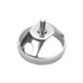 A stainless steel metal ring with a screw for a Hamilton Beach drink mixer.