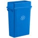 A blue Lavex slim rectangular recycle bin with a drop shot lid and recycle symbol.