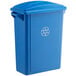 A blue Lavex rectangular recycle bin with a white paper slot lid and white recycle symbol.