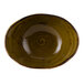 A brown Tuxton china bowl with a black swirl pattern.