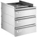 A Regency stainless steel triple-stacked drawer set on a counter.