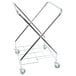 A chrome metal Lavex laundry cart with wheels and a canvas bag on a metal frame.