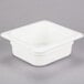 A white square Cambro food pan with a white rim.