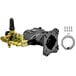 A black Simpson triplex horizontal water pump kit with gold and silver parts.