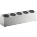A silver rectangular stainless steel flatware organizer with perforated cylinders.