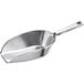 A silver Choice flat bottom aluminum scoop with a handle.