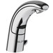 A Sloan polished chrome hands-free faucet with a handle and spout.
