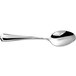 A Oneida Inn Classic stainless steel demitasse spoon with a silver handle and silver spoon bowl.