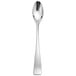 A silver spoon with a black handle.