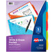 A package of Avery Write & Erase plastic dividers with a white and black binder.