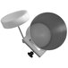 A stainless steel and white metal vegetable chute with a black and grey handle.