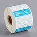 A roll of white paper with blue and white Noble Products Monday labels.
