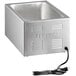 A silver rectangular ServIt countertop food cooker / warmer with a black cord.