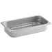 A rectangular stainless steel Vigor steam table pan with a footed metal rack.