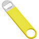A yellow bottle opener with a round ring.