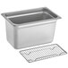 A Choice stainless steel pan with a metal grid rack.