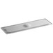 A white rectangular stainless steel cover with a round hole in the center.