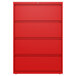 A lava red Hirsh Industries lateral file cabinet with four drawers.