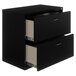 A black Hirsh Industries lateral file cabinet with two drawers.