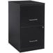 A black Hirsh Industries two-drawer vertical file cabinet with silver handles.