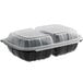 A black plastic Choice 2-compartment container with a clear lid.