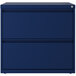 A navy blue file cabinet with two drawers.