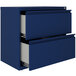 A navy Hirsh Industries lateral file cabinet with two drawers.