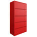 A Hirsh Industries lava red lateral file cabinet with five drawers.